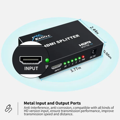 Miniatura 6 de Divisor HDMI 1 en 4 Salidas V1.4b Alimentado Divisor de Video HDMI con Adaptador de CA Duplicado/Monitor de Pantalla Espejo Soporta Ultra HD 1080P