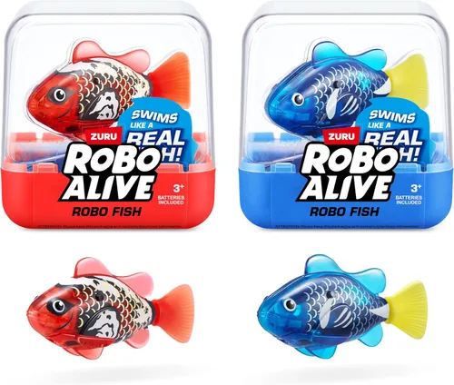 Robo Alive Robo Fish, peces robóticos de natación (Azul + Rojo) de ZURU, activados por agua, cambian de color, vienen con baterías, Exclusivo de