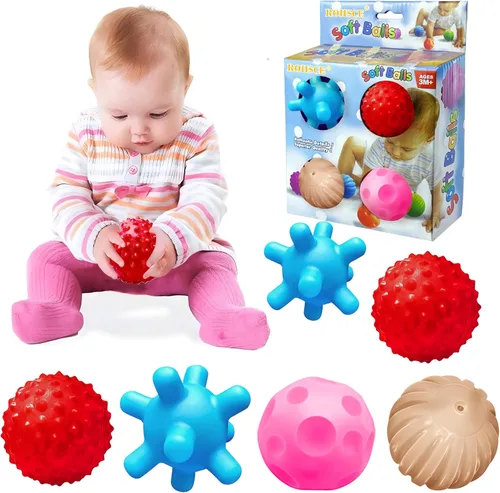 Pelotas sensoriales ROHSCE para bebés, pelota para niños pequeños de 1 a 3 años, juego de pelotas multitexturizadas suaves, juguetes Montessori para