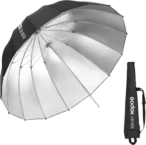 Godox UB-85S - Paraguas parabólico reflectante de 33.5 pulgadas (33.5 in), color negro y plateado con bolsa de transporte portátil para estudio de