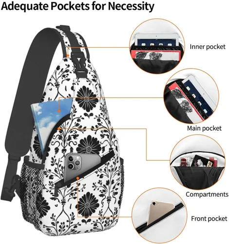 Miniatura 4 de Small Crossbody Bags for Women Men - Vintage Flower Black Print Adjustable Shoulder Bag Fanny Packs Belt Sling Bag Crossbody Purses Backpack for