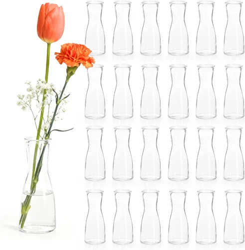 Juego de 24 jarrones de cristal para centros de mesa, florero pequeño transparente, moderno, minimalista, lindo, mini jarrones decorativos a granel