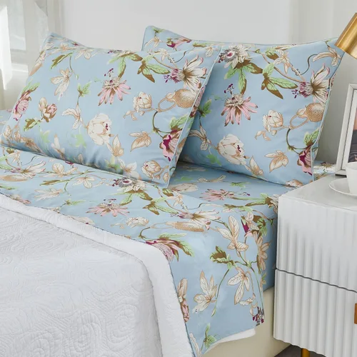 Miniatura 24 de Brandream Juego de sábanas tamaño King con estampado floral lujoso estilo bohemio con medallón azul y estampado de cachemira, colección de ropa