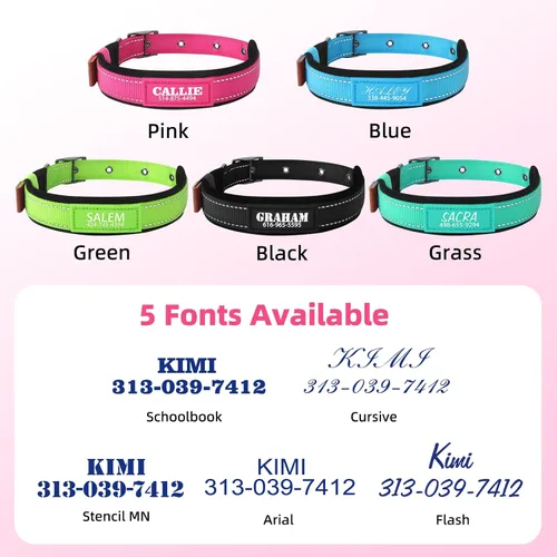 Miniatura 5 de Collar de perro personalizado con nombre impreso UV y número de teléfono, collar de nailon reflectante ajustable personalizado para perros grandes