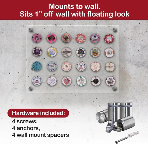 Miniatura 4 de Soporte de exhibición de fichas de casino para 24 fichas o monedas Vitrina de pared para fichas de póquer - Marco de exhibición de acrílico