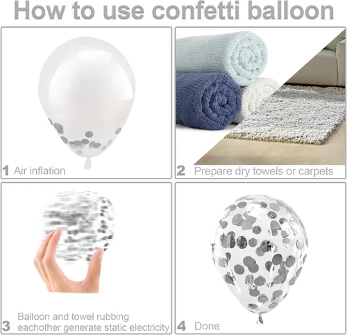 Miniatura 6 de Bezente Globos de látex de confeti negro y plateado, 60 globos de 12 pulgadas, cromados metálicos y confeti de 12 pulgadas, para Año Nuevo