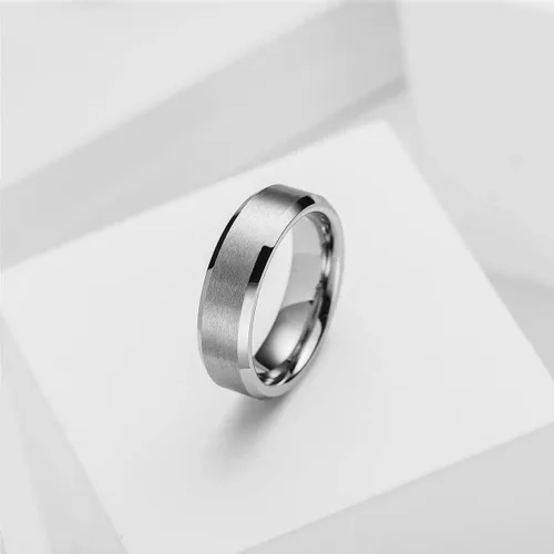 Miniatura 2 de King Will Anillo de boda de tungsteno para hombre, disponible en 15/64 a 25/64 de pulgada (6 a 10 mm), negro/plata, acabado mate, borde pulido