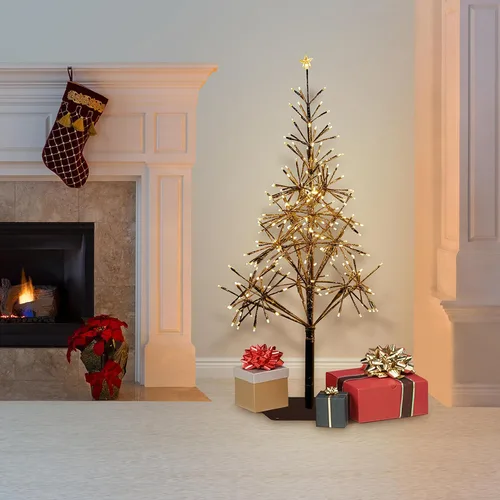 Miniatura 2 de Alpine Corporation Árbol de Navidad artificial festivo para interiores y exteriores de 53 pulgadas de alto con luces LED blancas cálidas, dorado