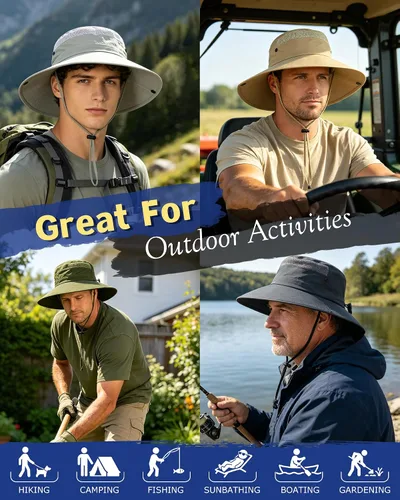 Miniatura 7 de Paquete de 3 sombreros Boonie para hombre, protección UV, sombrero de pesca al aire libre para senderismo, safari y jardinería