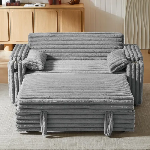 Miniatura 29 de hansones Sofá cama extraíble multifuncional de 66 pulgadas con mesa auxiliar oculta, reposabrazos de almacenamiento, puerto de carga integrado
