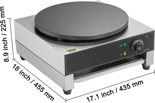 Miniatura 8 de HappyBuy Máquina eléctrica de crepé - 16 pulgadas, 1700 W, acero inoxidable antiadherente, escritorio, control de temperatura, para uso comercial