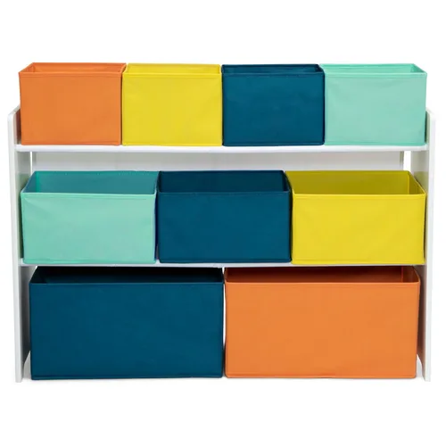 Miniatura 10 de Delta Children - Organizador de juguetes de lujo con contenedores de almacenamiento, certificado Greenguard Gold, blanco con contenedores azul