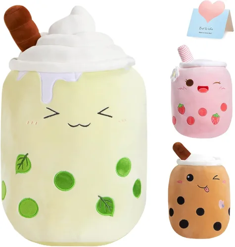 Miniatura 10 de Almohada de peluche de té Boba Matcha con luz LED de 10 pulgadas, kawaii, animal de peluche suave con burbujas, juguete con luces LED, regalo