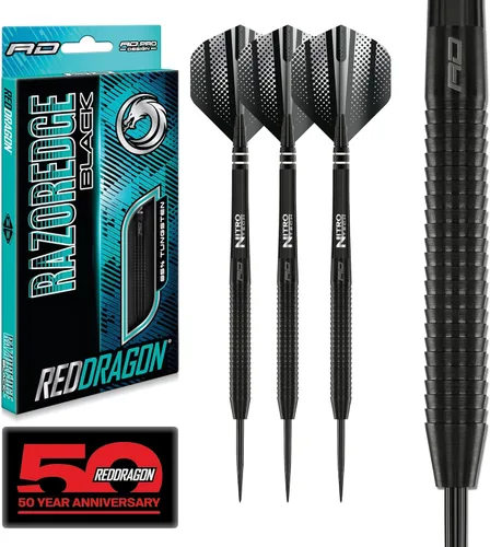 RED DRAGON Razor Edge Negro 20g, 22g, 23g, 24g, 26g, 28g Dardos de punta de acero o 18g de punta suave de tungsteno con vuelos y cañas