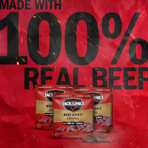 Miniatura 3 de Jack Link's Paquete múltiple de 5 unidades de carne seca de res, original, 5, bolsas de 0.625 onzas. Bocadillo de carne sabrosa para almuerzos