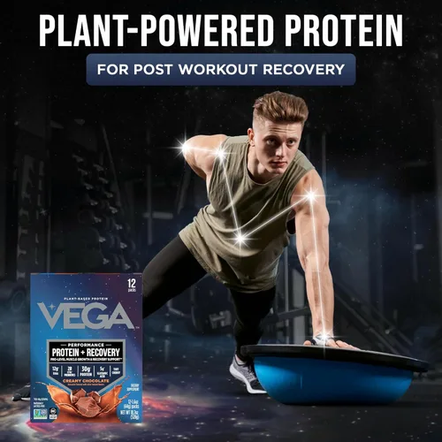 Miniatura 2 de Vega Protein + Recovery - 30 g de proteína vegetal por porción, chocolate, 12 sobres de 1.6 oz, 5 g de BCAA, probióticos, certificado NSF