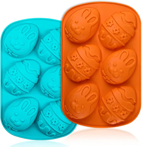 Webake Moldes para huevos de Pascua, paquete de 2 moldes de chocolate de Pascua, moldes de silicona para magdalenas, molde antiadherente en forma de