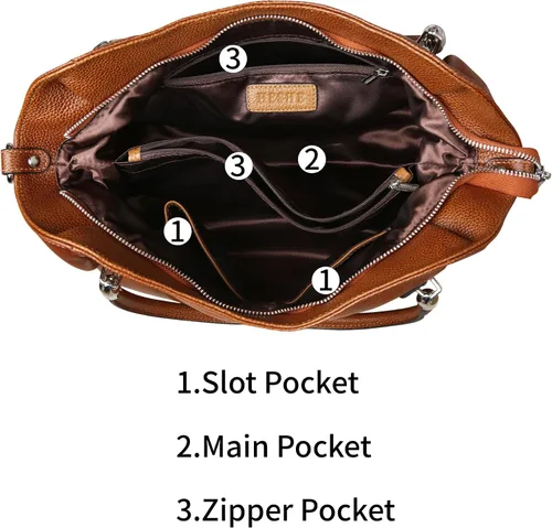 Miniatura 7 de HESHE Bolsos y bolsos de cuero genuino para mujer, bolso de mano con asa superior, bolso Hobo, bolso de mano, bolso cruzado para mujer