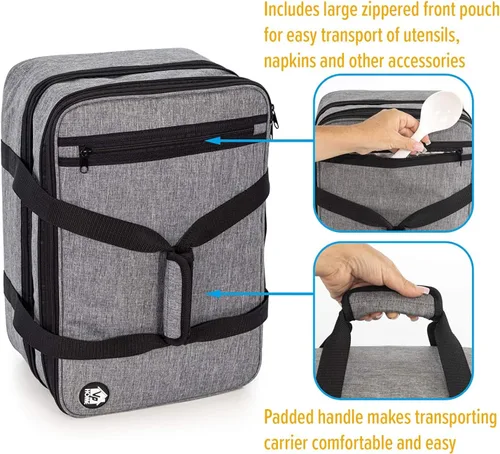 Miniatura 6 de VP Home Transportador de Cazuela Grande – Bolsa aislada de doble compartimento para alimentos calientes o fríos – Transportador de cupcakes – Bolsa
