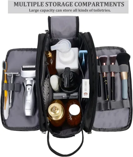 Miniatura 6 de CROCOD Neceser para hombre – Organizador de viaje Oxford resistente al agua con cremalleras dobles, bolsa de afeitar acolchada para baño, gimnasio
