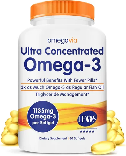 Aceite de Pescado Omegavia pharma-grade, inodoro/sin eructos. 0.03 onzas Omega-3, Alta Omega-3 por píldora., 60