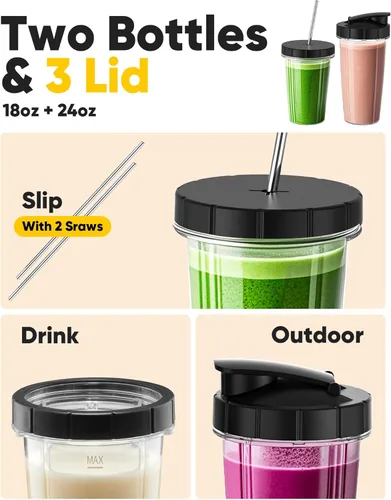 Miniatura 4 de Licuadora para batidos, licuadoras de alta potencia de 1200 W para cocina, juego de 11 licuadoras de batidos con tazas de viaje de 18 onzas y 24