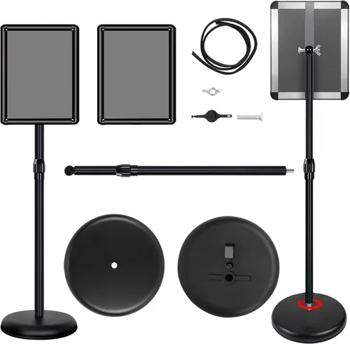 Miniatura 8 de Paquete de 6 soportes para letreros de pedestal de 11 x 17 pulgadas, soporte de exhibición ajustable para pedestal, soporte de aluminio para Negro