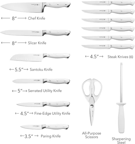Miniatura 4 de Sabatier - Juego de 15 piezas de cuchillos forjados con triple remache, cuchillos de cocina de acero inoxidable de alto carbono, juego de cuchillos