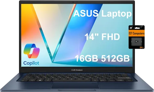 ASUS Vivobook 14 Slim Laptop (14 pulgadas FHD, 16 GB de RAM, SSD de 512 GB, Intel Core i3-1215U (> i5-1235U)) para estudiantes, negocios, educación,