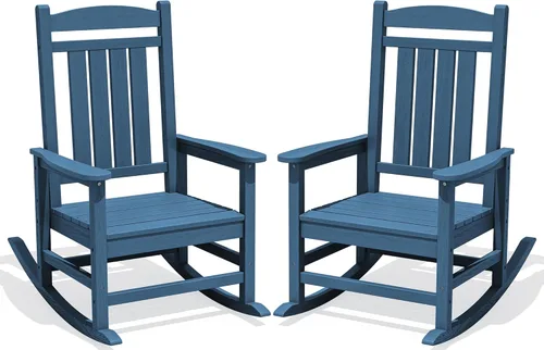 Miniatura 41 de KINGYES Mecedoras de polietileno de alta densidad para exteriores, sillas mecedoras para patio con soporte de 330 libras, balancín suave para porche