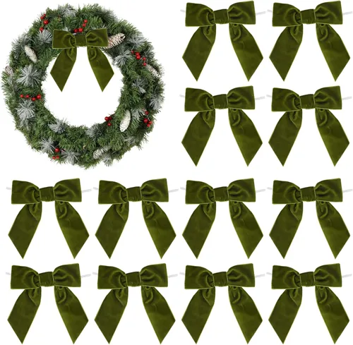 Miniatura 16 de AIMUDI Lazos de Terciopelo Burdeos de 4.5" Lazos de Navidad para Árbol Lazos Prefabricados para Coronas Lazos con Alambre Retorcido para Envolver