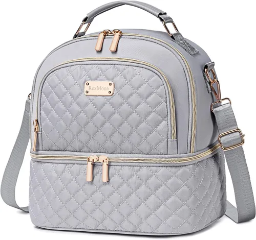 Miniatura 9 de Bolsa de almuerzo REXMONA para mujeres, caja de almuerzo doble para mujeres, bolsa de almuerzo aislada a prueba de fugas para mujeres y hombres