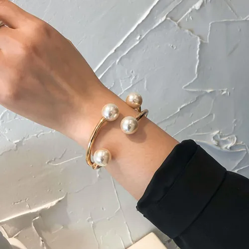 Miniatura 2 de Long tiantian Brazalete de perlas doradas para mujer, pulsera asimétrica para muñeca, simple y a la moda, regalo para niñas
