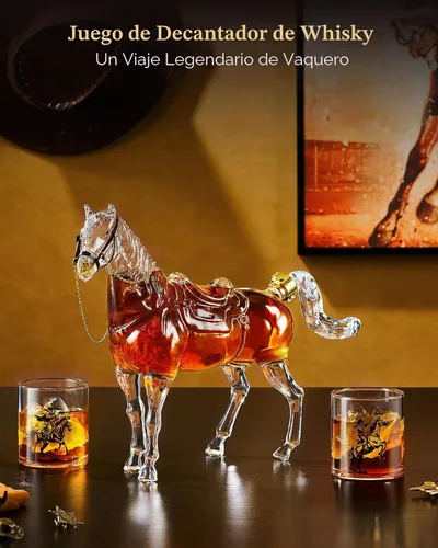 Miniatura 2 de Kollea - Regalos de cumpleaños para hombres y papá, juego de decantador de whisky con forma de caballo con 2 vasos de vaquero, dispensador de licor