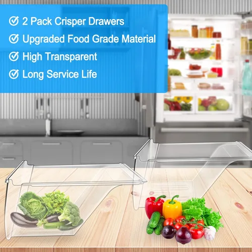 Miniatura 8 de Paquete de 2 cajas para refrigerador, 240337103 mejoradas, compatibles con cajones Frigidaire de repuesto 240337102 Kenmore para refrigerador, cajón