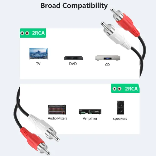 Miniatura 2 de Cables RCA, 2RCA macho a 2RCA macho, cable de subwoofer de audio estéreo doble blindado para cine en casa, HDTV, amplificador, sistemas de alta