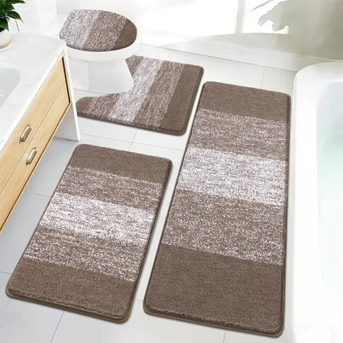 Miniatura 12 de Bsmathom Juego de 4 alfombras de baño, alfombras de baño de microfibra suave y absorbente con alfombra de contorno en forma de U para inodoro y Azul