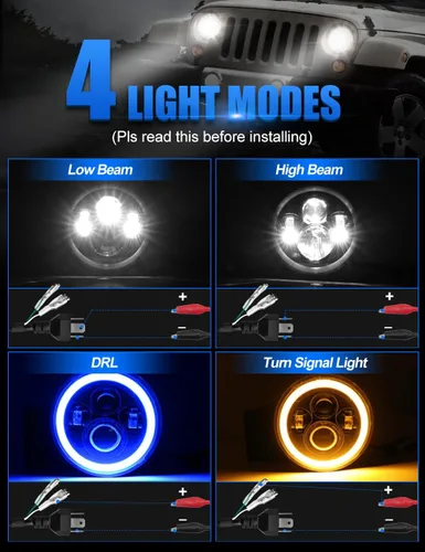 Miniatura 4 de UNI-SHINE Faro LED de 7 pulgadas, redondo H6024 LED faro azul halo para correr ámbar señal de giro haz de sello de 7 pulgadas faros redondos