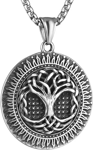 HZMAN Norse Viking Tree of Life Necklace for Men Women Retro Stainless Steel Yggdrasil Pendant Amulet Jewelry Gift for Men Women