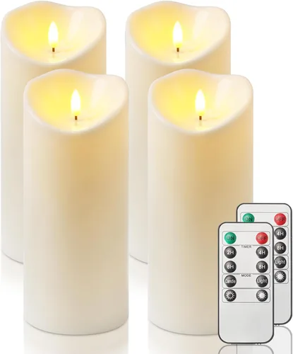 Miniatura 26 de Homemory Velas sin llama impermeables para exteriores de 4 x 12 pulgadas con temporizadores y control remoto, velas que funcionan con pilas, velas