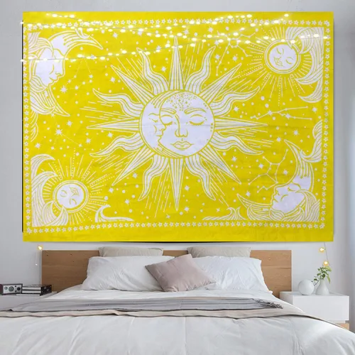 Miniatura 8 de ICC - Tapiz de sol y luna, tapiz de sol blanco y negro, sábana para colgar en la pared, decoración de habitación, tapices estéticos de arte místico
