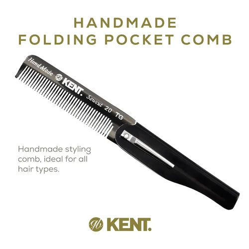 Miniatura 3 de Kent 20T - Peine de bolsillo plegable hecho a mano de grafito negro para hombres, peine de dientes finos para el cuidado diario del cabello, barba