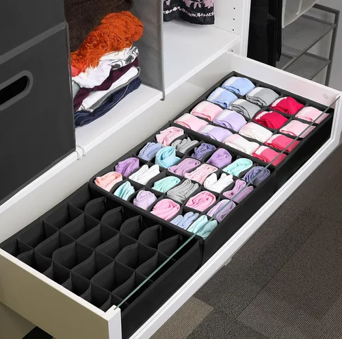 Miniatura 4 de Simple Houseware Organizador de Cajón de Calcetines para Cómoda/Armario/Dormitorio, Paquete de 3, Negro