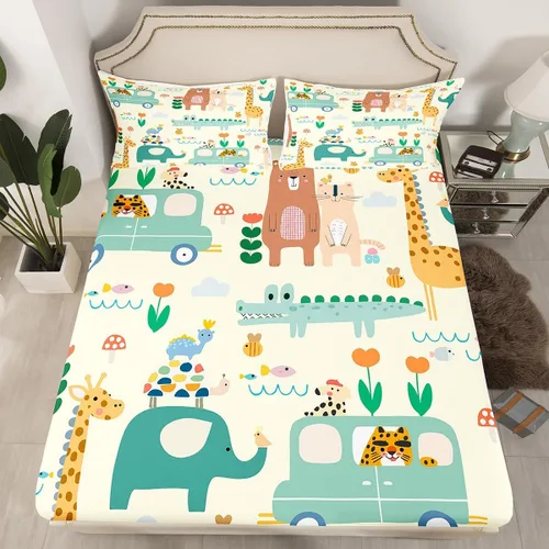 Miniatura 2 de Feelyou Juego de sábanas de elefante de dibujos animados para niños, tamaño individual, juego de sábanas de cocodrilo para niños y niñas, sábanas