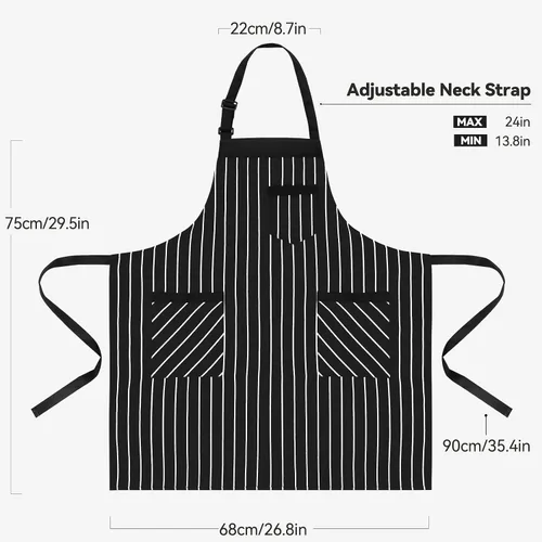 Miniatura 3 de NLUS Paquete de 2 delantales de cocina para mujeres con bolsillos, delantales de babero de cocina ajustables para mujeres, hombres, chef, rayas