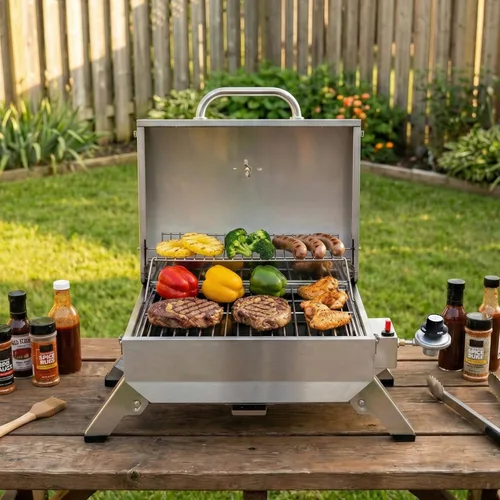 Miniatura 10 de Royal Gourmet GT1001 Parrilla portátil de acero inoxidable, 10000 BTU Parrilla de gas de mesa para barbacoa con patas plegables y tapa