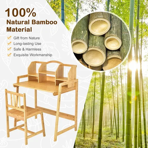 Miniatura 9 de UNICOO - Juego de escritorio y silla de bambú ajustable en altura para niños, escritorio para niños, mesa de estudio y juego de sillas