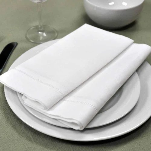 Miniatura 4 de Bumblebee Linens Servilletas de cena con dobladillo de mezcla de algodón de lino blanco - Juego de 4 servilletas de tela con dobladillo de escalera