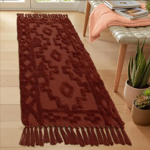Miniatura 14 de Uphome Alfombra bohemia para pasillo de 2 x 6 pies, color beige, de algodón, lavable, con borlas, tejida a mano, alfombra de pasillo occidental