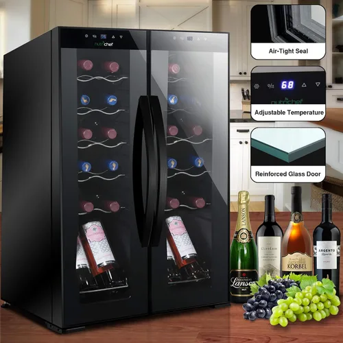 Miniatura 5 de Nutrichef Refrigerador de vino de 24 botellas Enfriador de vino de doble zona Temperatura ajustable de 41 °F a 64 °F Funcionamiento ultra